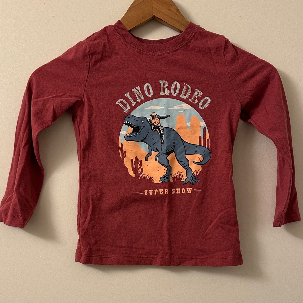 Dino Rodeo Kids Long Sleeve Shirt - Red